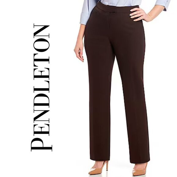 Pendleton, 100% Virgin Wool Straight Trouser Dress Pants, Brown - Picture 1 of 10